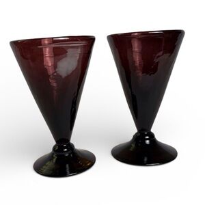 Purple Hand Blown Cordial/Liqueur Small Footed Drinking Glasses - Set of 2